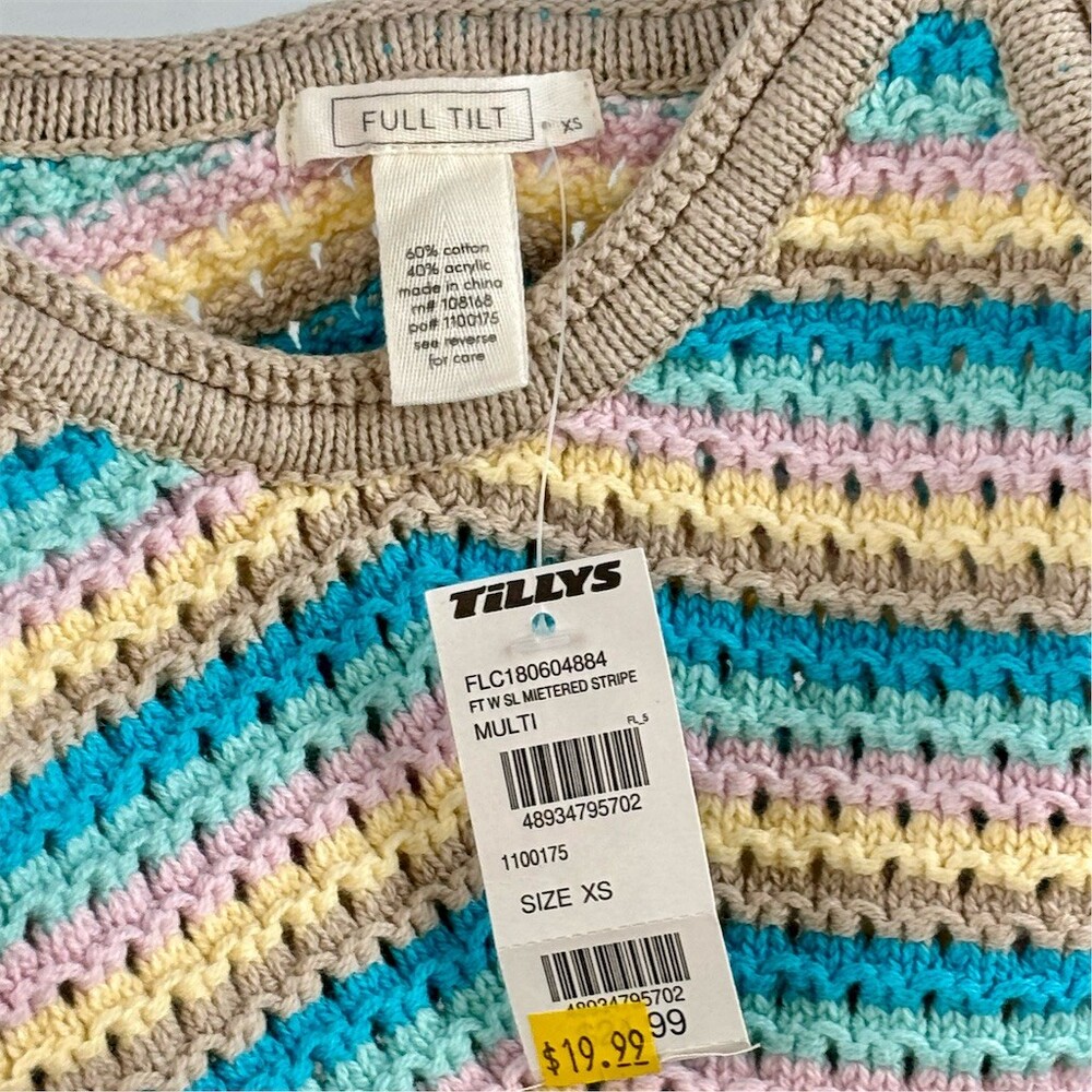 Full Tilt Crop Tank Top Womens Multicolor Striped Knit Boho Festival - Picture 3 of 4